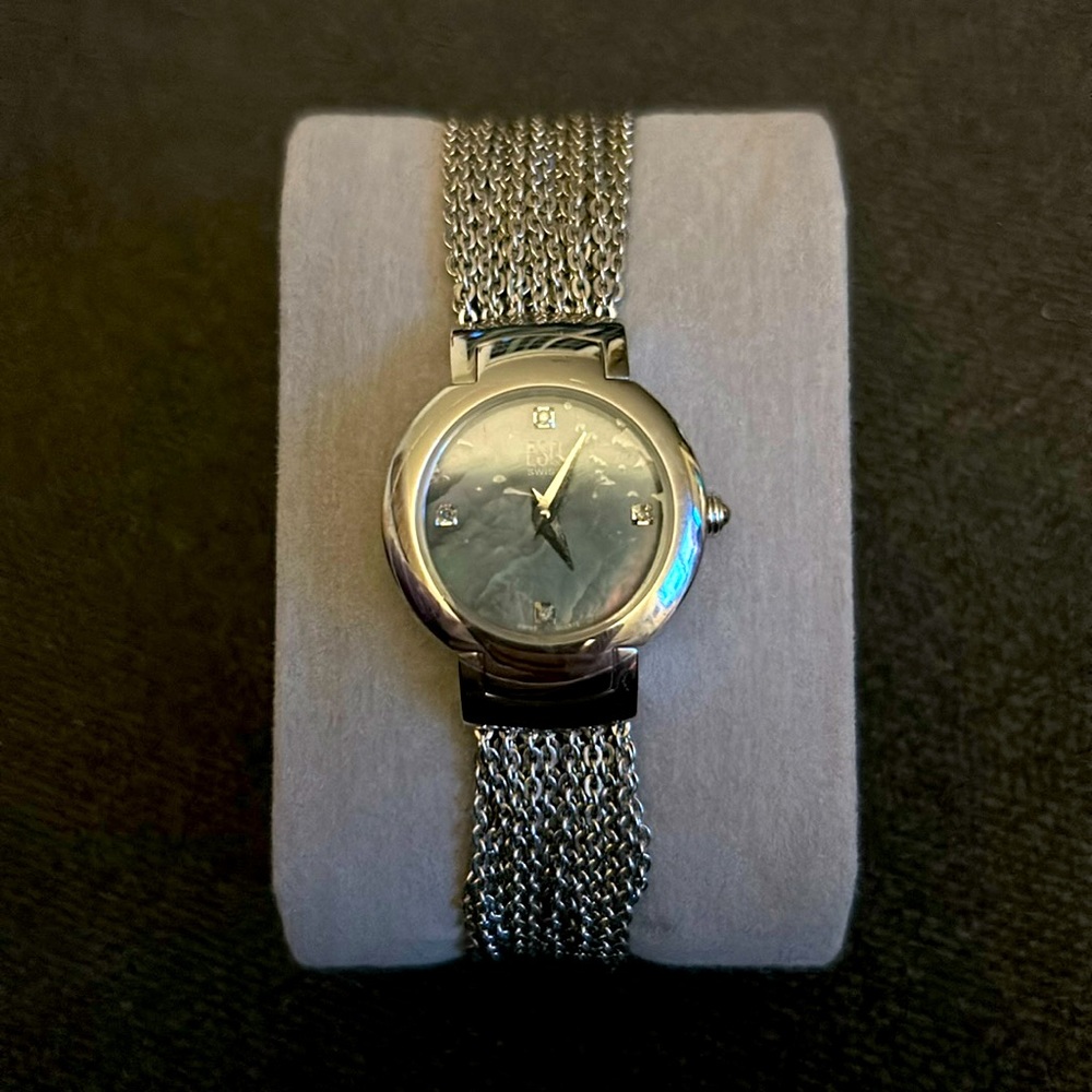 Esq Swiss Watch Womens Silver Diamond 22mm 1 JEWEL Working E5398